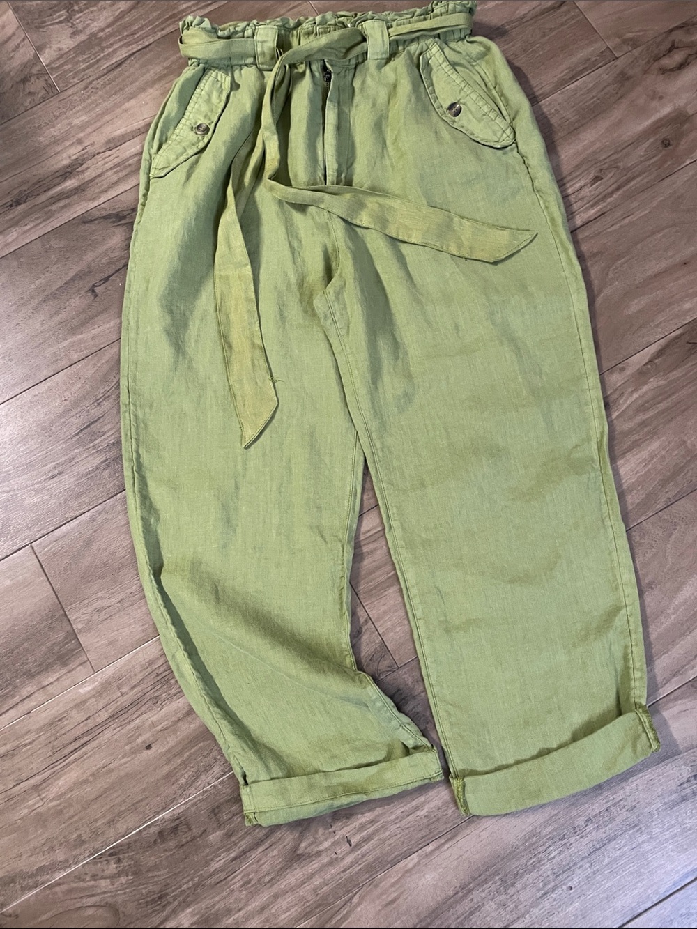 C&C California Linen Drawstring Waist Pants - Lime Green